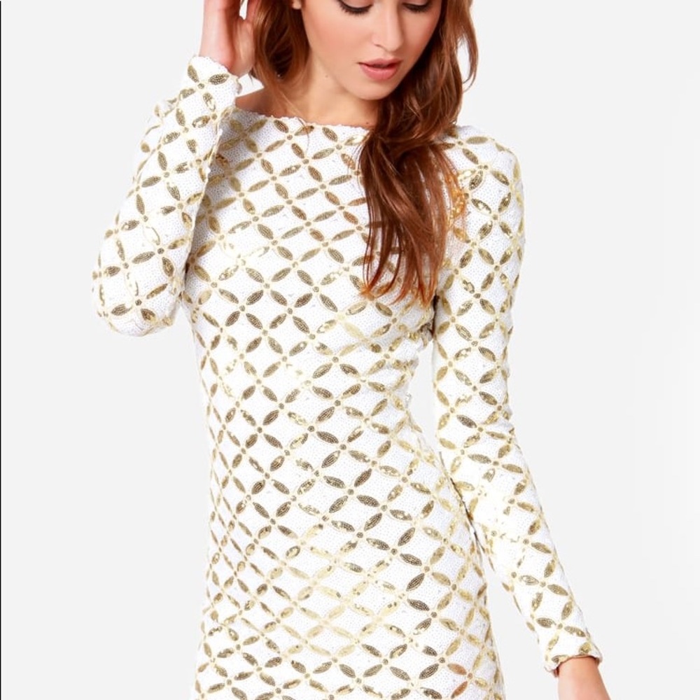 Dress the Population Lola Ivory/Gold Sequin Dress